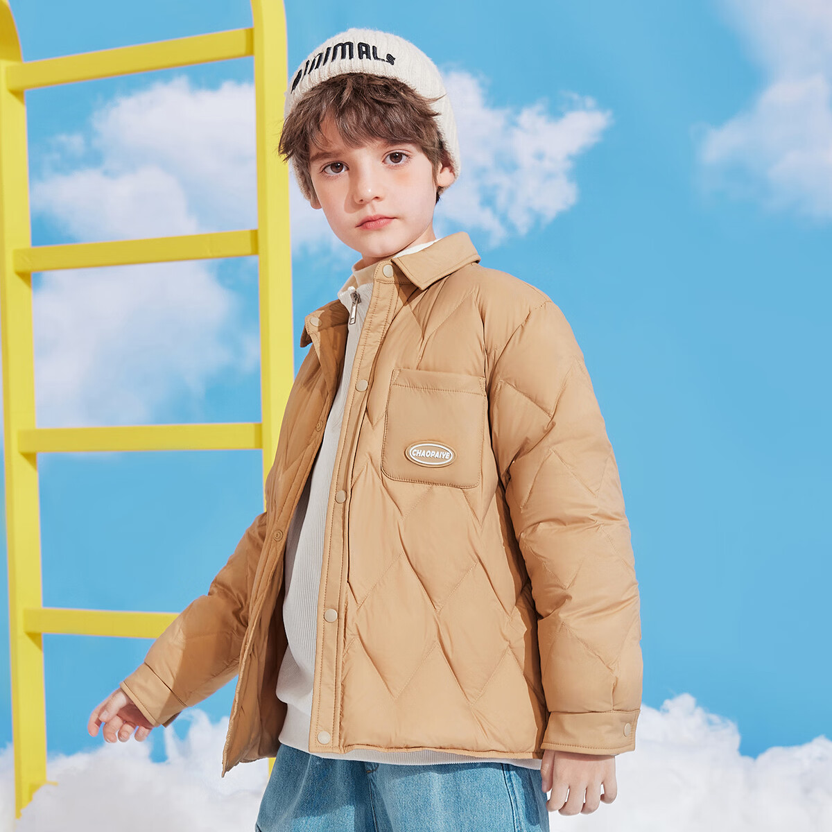 雪中飞儿童羽绒服轻薄保暖外套新款男女童装秋冬季亲少年洋气羽绒上衣 卡其色2250 130