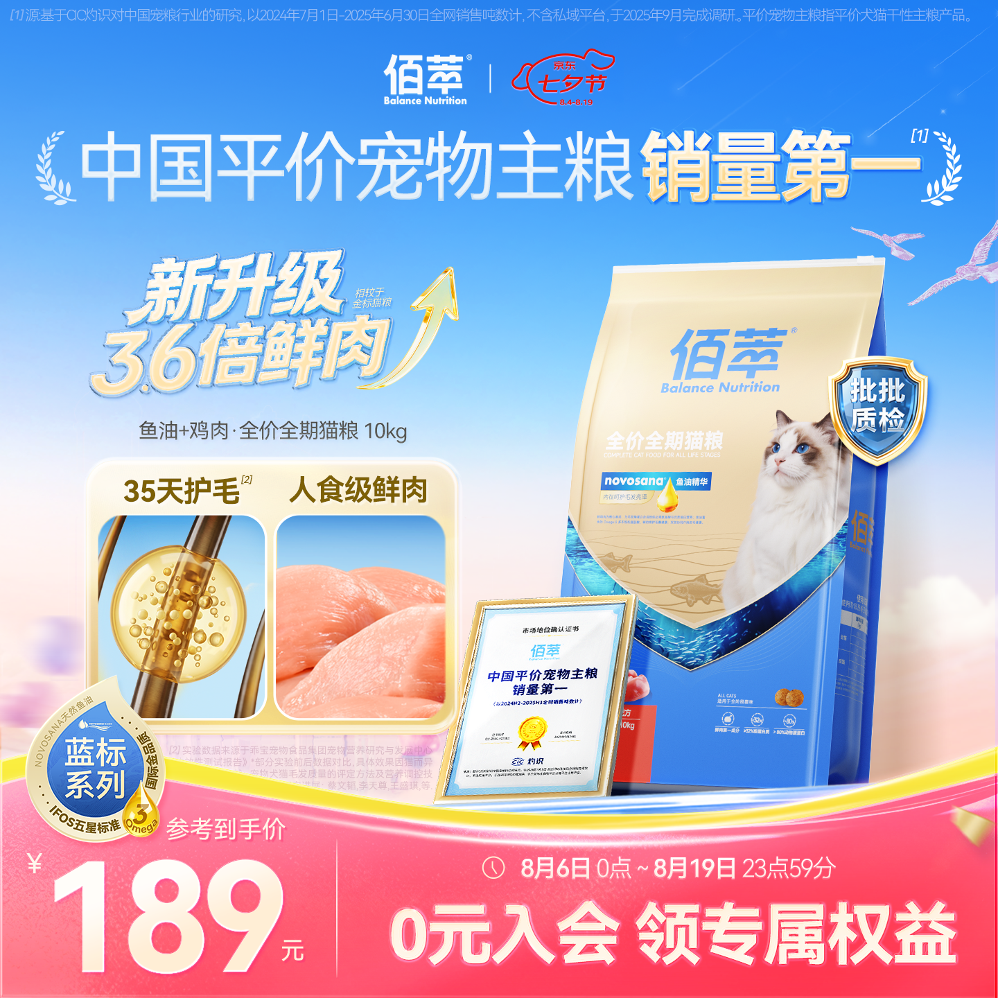 佰萃蓝标鱼油鸡肉猫粮10kg 136元，佰萃金标双拼蛋黄幼猫粮10kg 92元 - 86线报