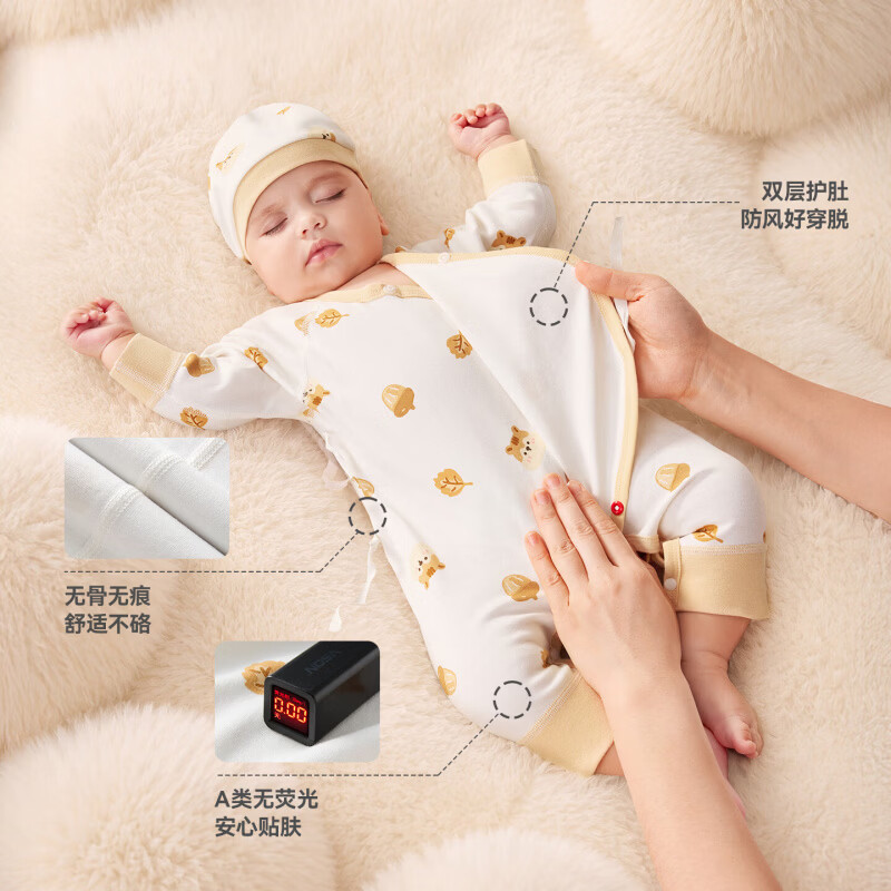 贝肽斯婴儿衣服新生儿秋季连体衣纯棉6-12个月外穿长袖连体衣A类 甜兔觅果 73cm