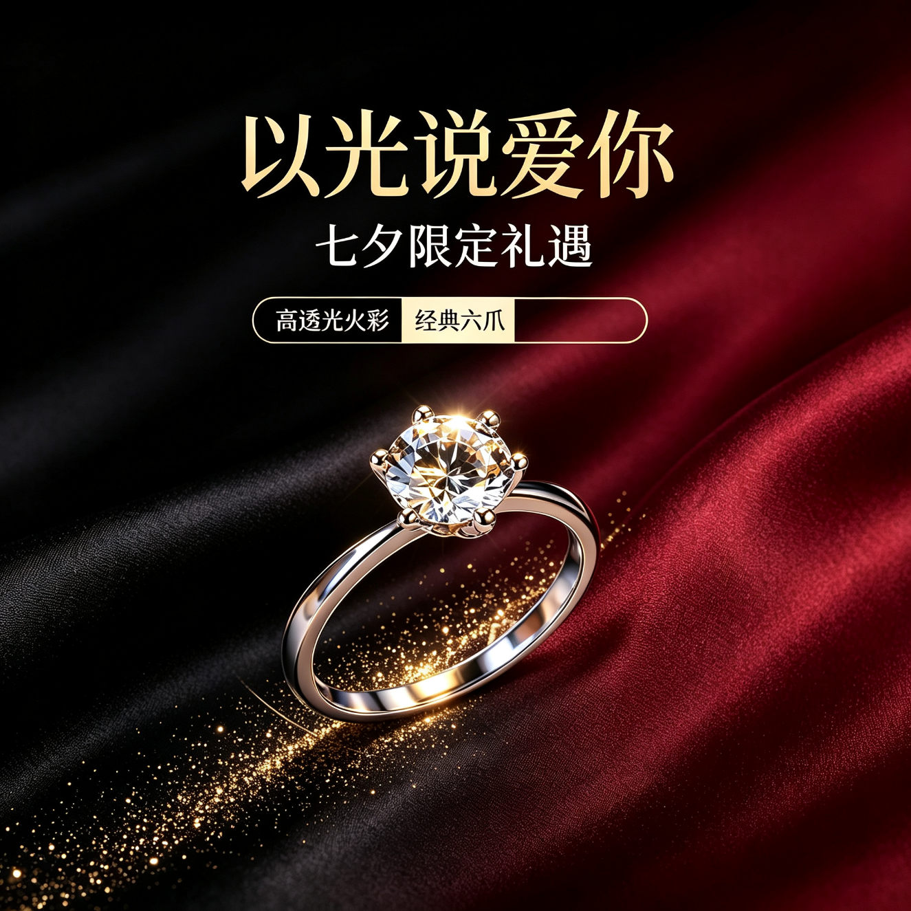 【七夕限定】新款高端六爪钻戒简约时尚情侣开口戒指 六爪1克拉钻戒-可开口调节【送精美礼盒】