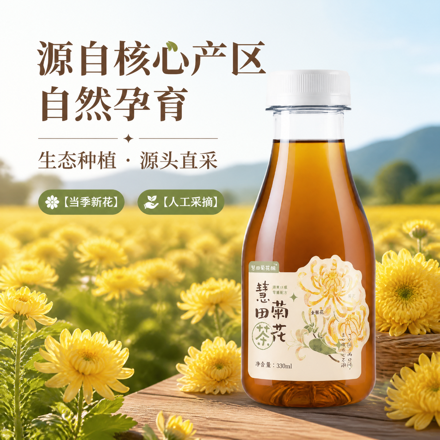 慧田菊花酿无糖菊花茶饮料金银花茶水植物饮料消暑解腻解渴凉茶整箱 菊花茶 330ml|6 瓶 ×1 箱(总6瓶)