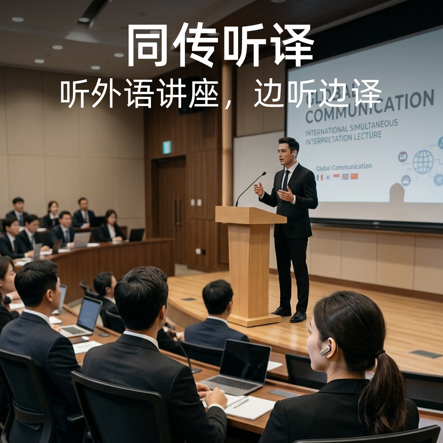 HAMANFER【同声翻译·终身免费】AI同传翻译无线蓝牙耳机新一代智能耳机不入耳高音质不惧漏音长续航大电量 黑色 【AI智能翻译 | 会议记录】