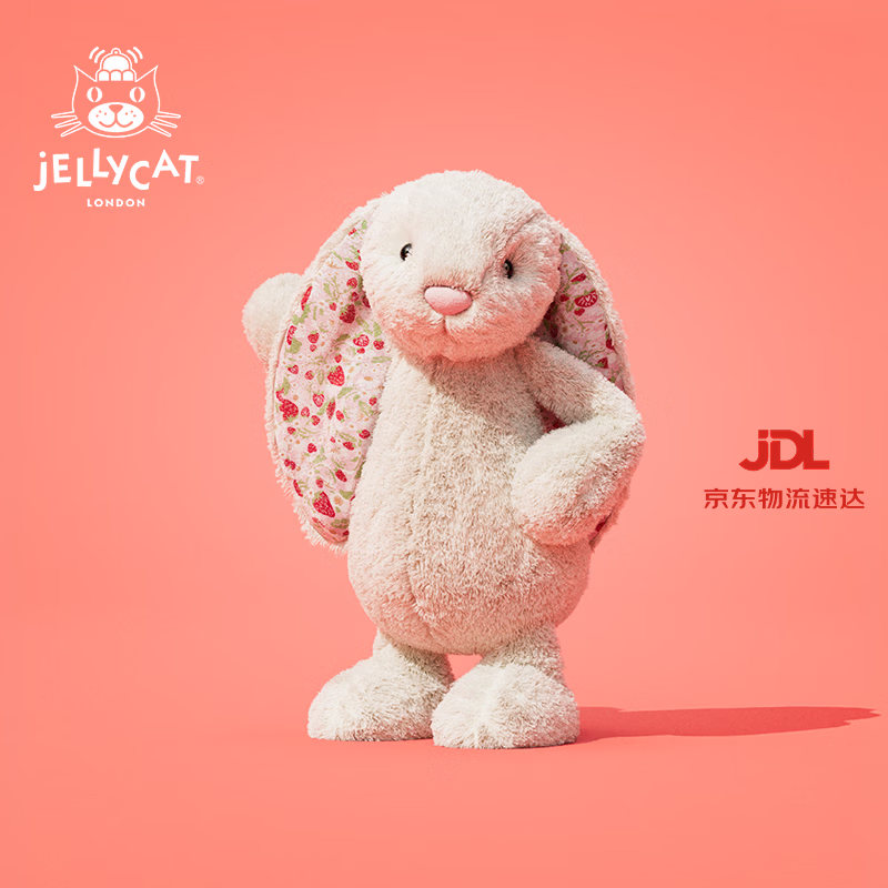 Jellycat花布邦尼兔动物毛绒玩偶兔子玩偶儿童娃娃送礼生日礼物 白芮（乳白色） Small