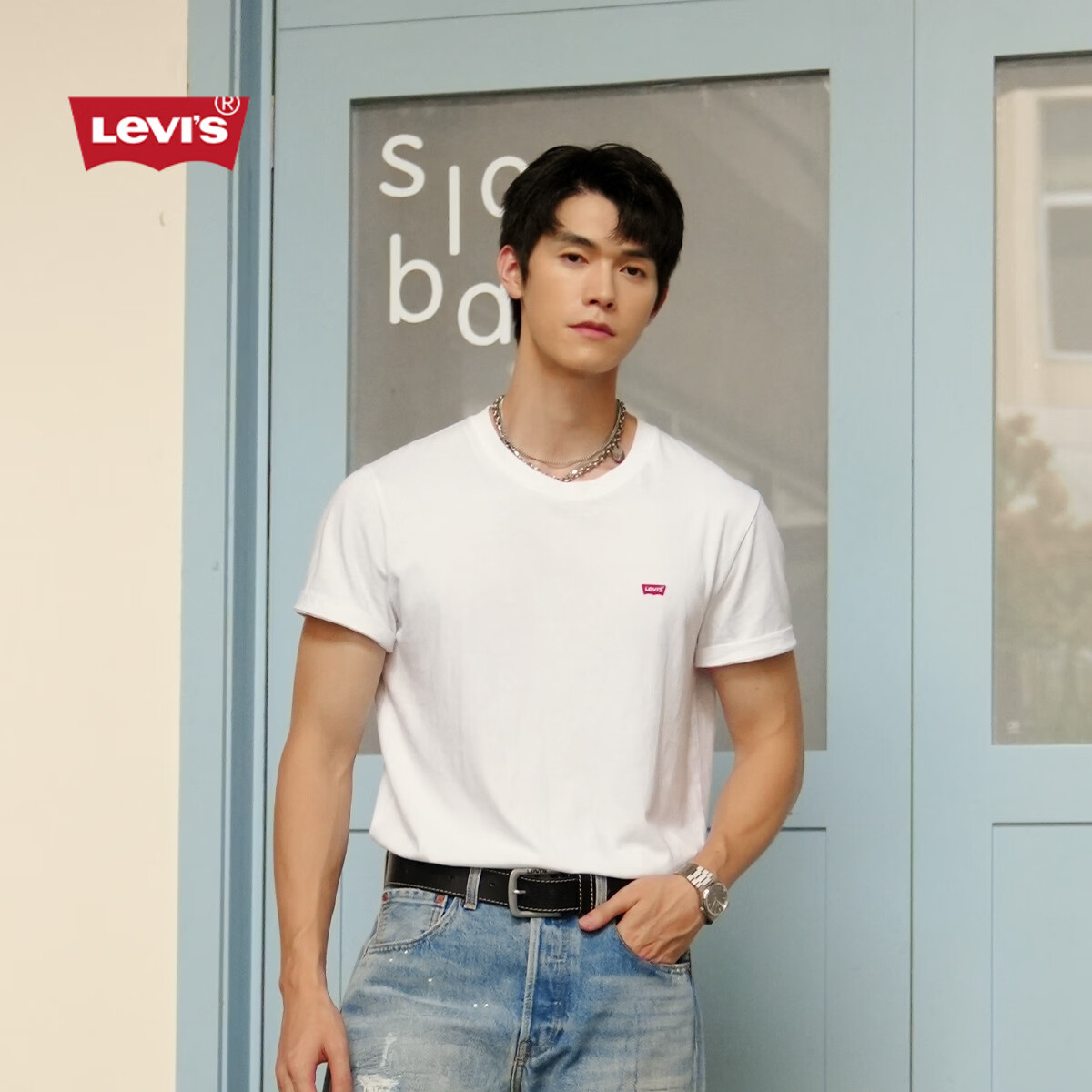Levi's李维斯情侣同款美式复古简约休闲时尚宽松LOGO印花短袖T恤 白色 L
