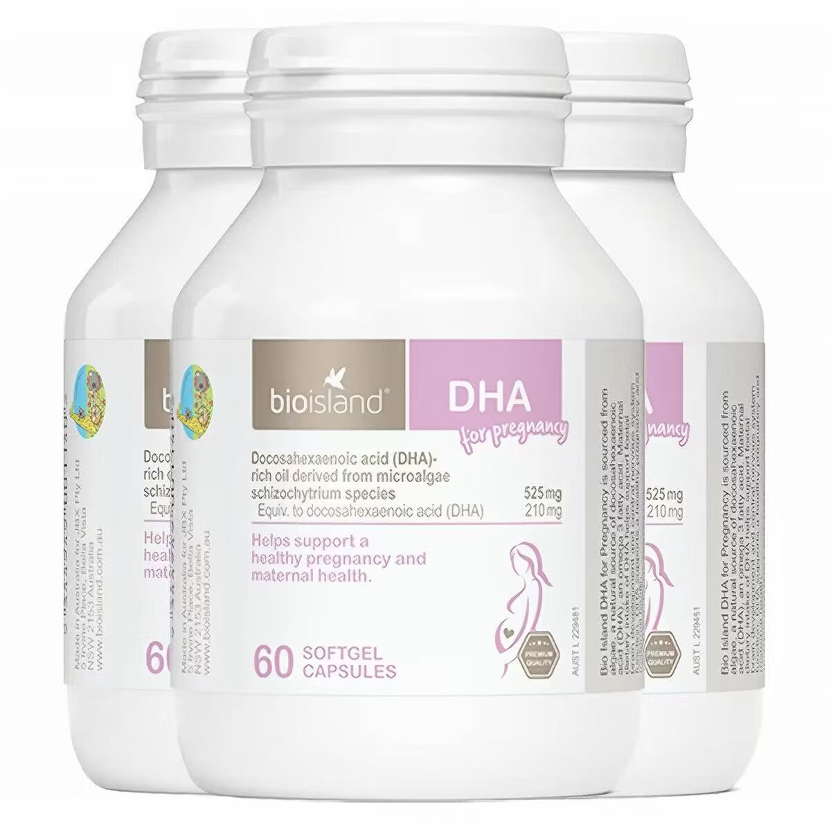 Bio Island佰澳朗德孕妇DHA海藻油备孕孕期哺乳期澳洲进口软胶囊 孕妇款DHA 60粒*1瓶 官方正品 放心购买