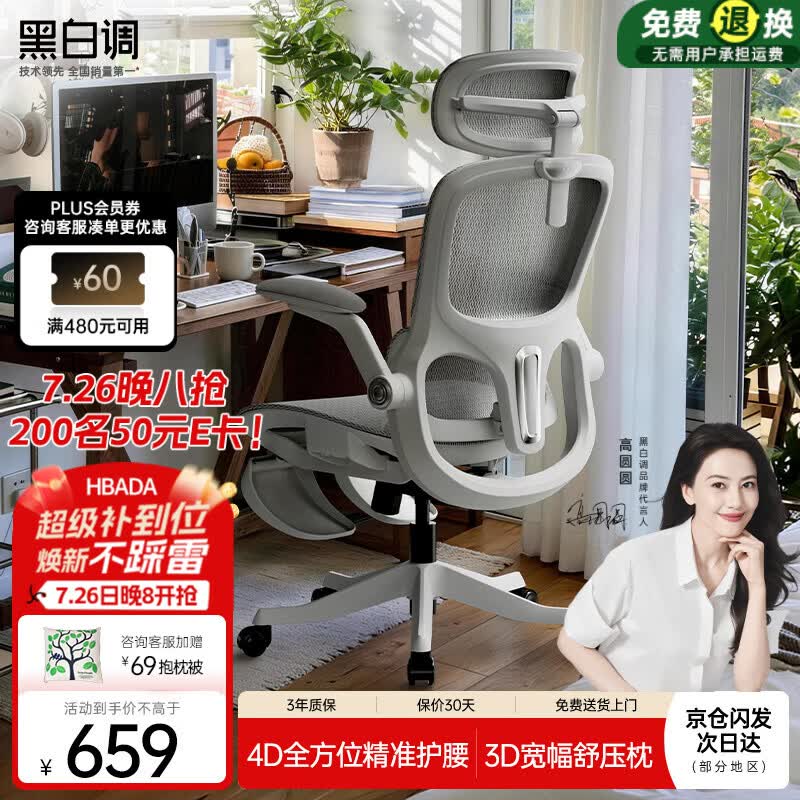 黑白调P2Pro二代人体工学椅电脑椅办公椅电竞椅子人工力学座椅4D腰托