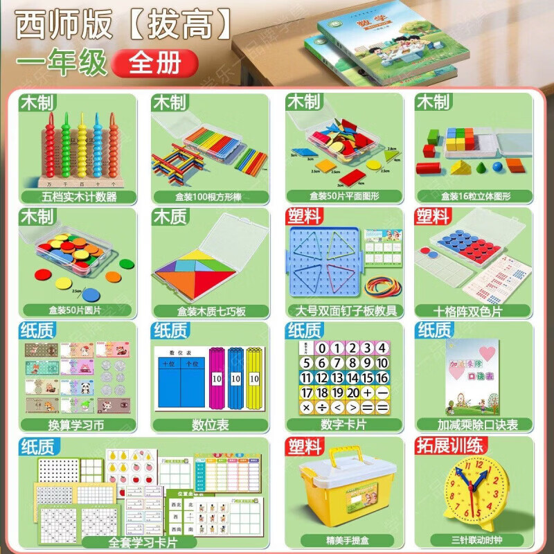 CRHMMFLF计数器钟表学具套装上下册小学小学生一年级学习用品数学教具 【西师版】一年级全册学具