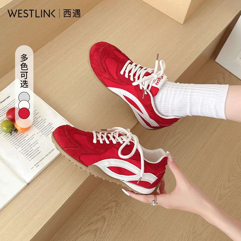 西遇（Westlink）芭蕾风德训鞋女2026秋季新款绝美复古运动鞋单面透气阿甘鞋 红色 预售9.3 37 (235)