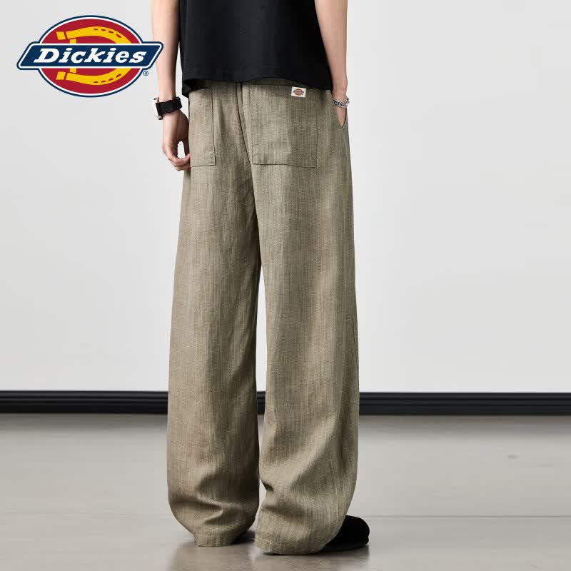 Dickies美式复古休闲弯刀裤男士2026秋季新款时尚透气垂感抽绳长裤子男装 麻本色 XL 【建议145-160斤】