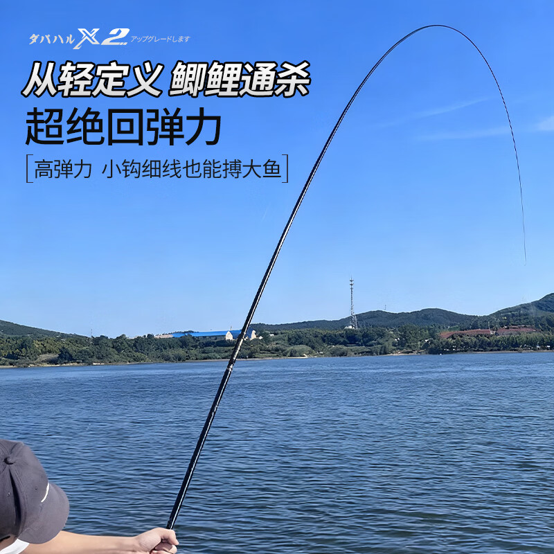 达瓦菱然X2轻量小综合竿日本进口碳素鱼竿手竿超轻超硬台钓鱼杆手杆鲫鱼竿 3.9m