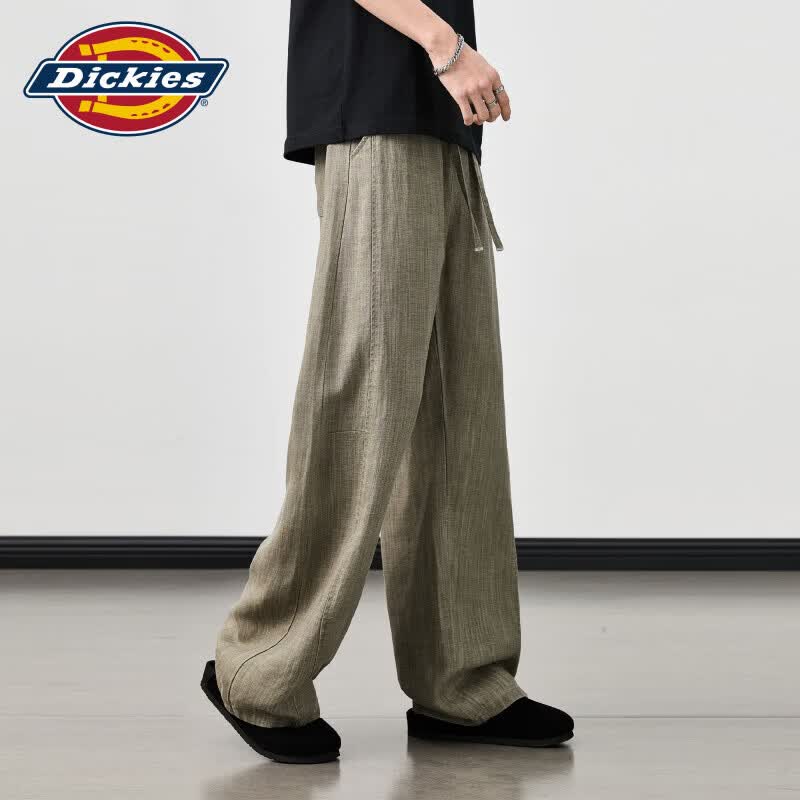 Dickies美式复古休闲弯刀裤男士2026秋季新款时尚透气垂感抽绳长裤子男装 麻本色 XL 【建议145-160斤】