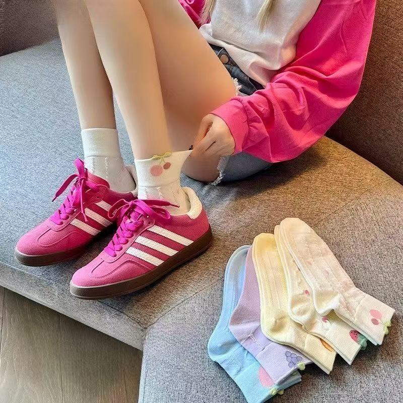 童诺乐儿童袜子春秋款女童中大童学院风女袜可爱水果甜美风韩版棉质短袜 【高弹不勒】水果袜 5双装 3-5岁 (M)