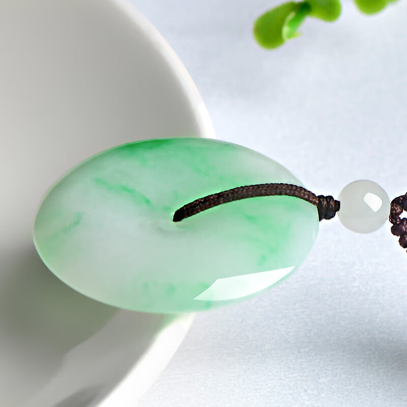 可玉可求中秋节礼物 收藏翡翠平安扣吊坠 冰种飘绿玉石平安扣玉坠 【冰飘阳绿】H1382i