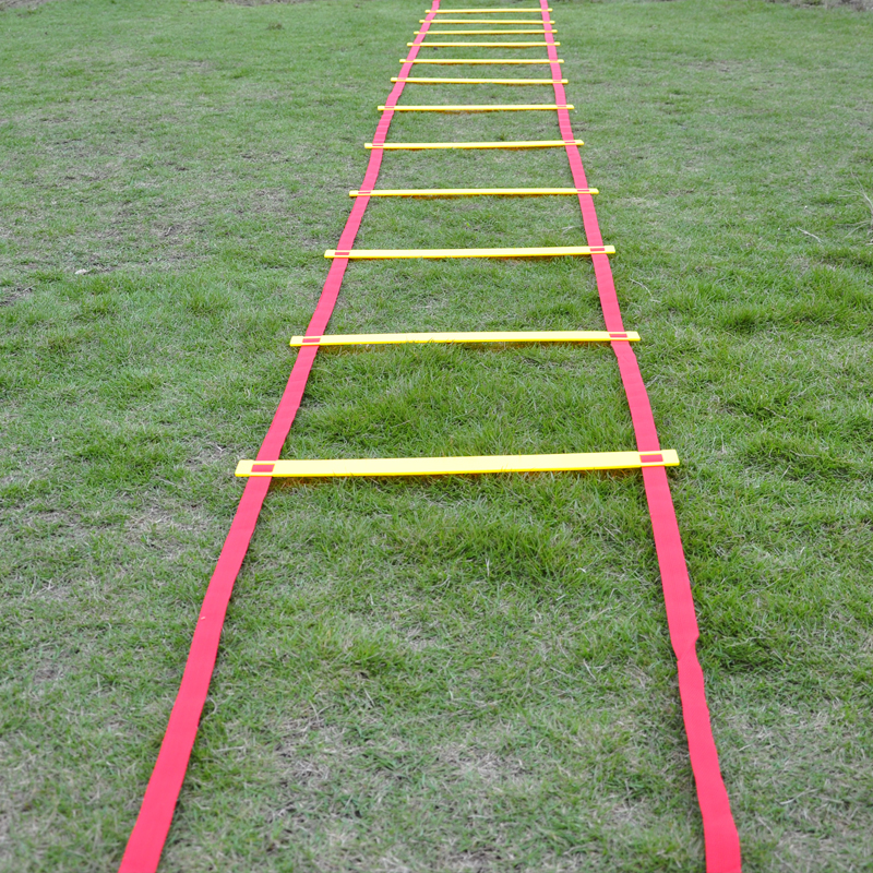 EcoWalker 足球训练软梯绳梯跳格软梯敏捷梯能量梯步伐速度梯跳格梯篮球速度梯体育运动健身器材 6米12节（红绳黄梯）