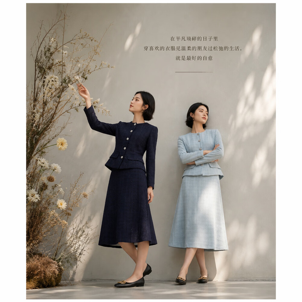 邹茉【静谧优雅】满钻扣小香风名媛银丝粗花呢套装 湖水蓝 S 京东折扣/优惠券