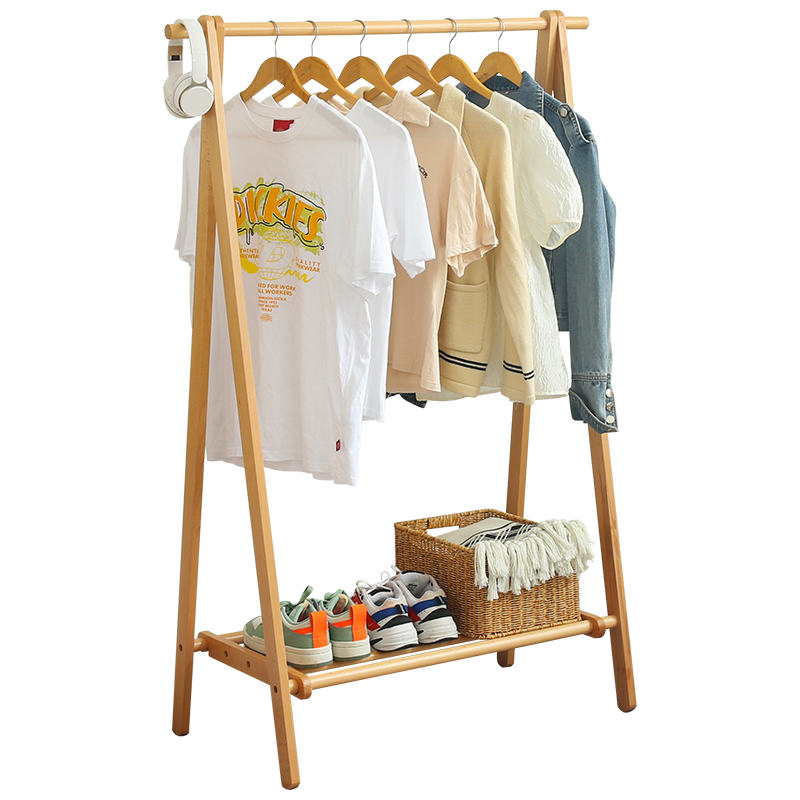 香木语 实木落地衣架卧室简约挂衣架可折叠置物衣架简约阳台客厅多功能阑珊衣架 原木色1m