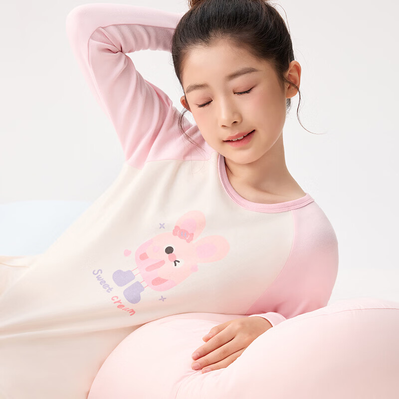 红豆儿童纯棉秋衣秋裤套装男女中大童薄款秋冬保暖内衣A类全棉棉毛衫 H6M1108粉色 140
