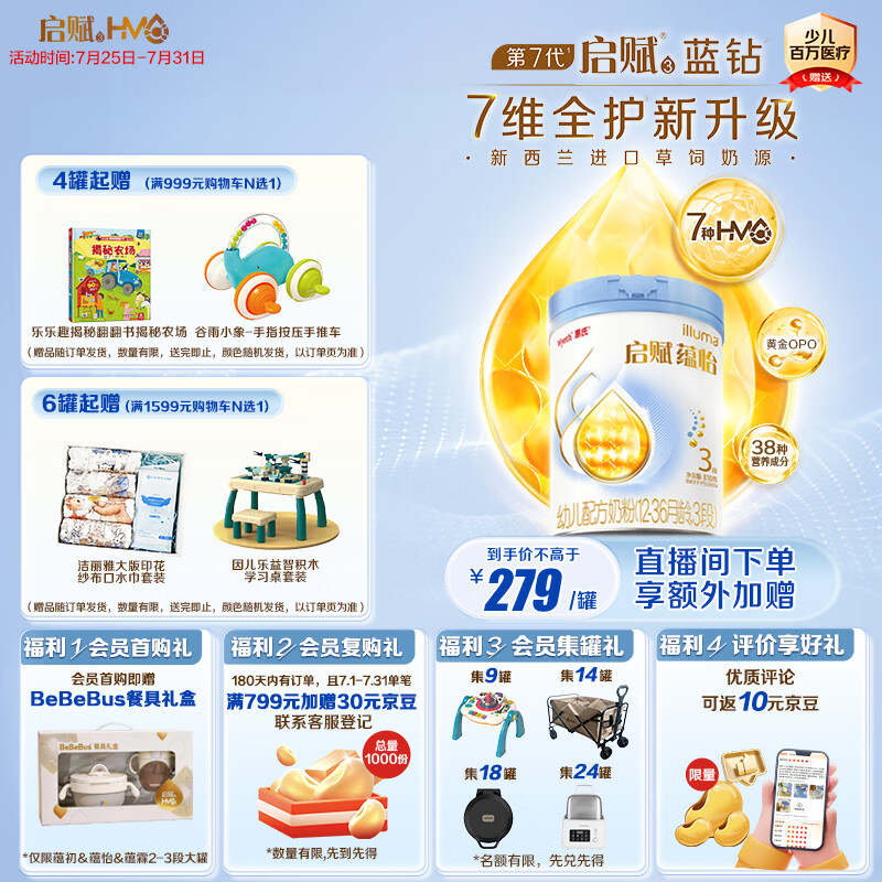 惠氏（Wyeth）【蓝钻升级】启赋蕴怡3段7种HMO奶源婴幼儿配方奶粉810g