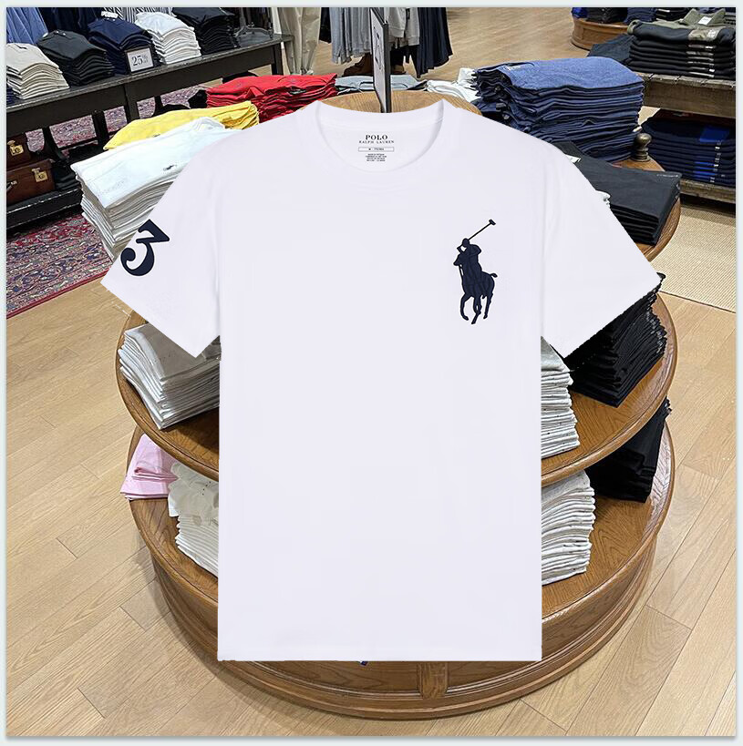 美国保罗polo男装新品rl骑士马球大马标图案刺绣印花纯棉短袖圆领t恤