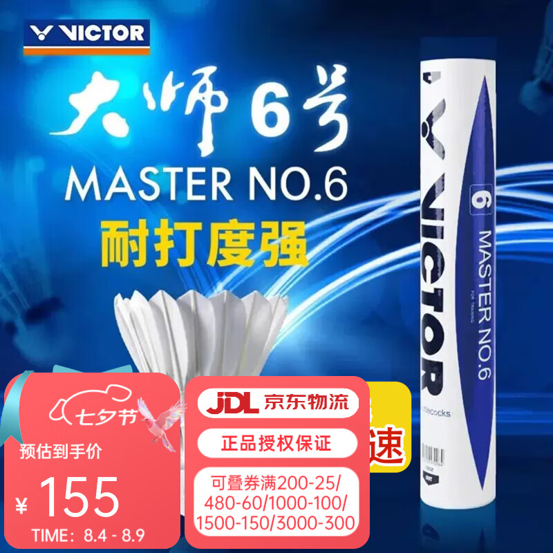 威克多（VICTOR）胜利羽毛球热销款大师6号鹅毛球软木耐打飞行稳定74速高原球 74速 大师6号 1筒