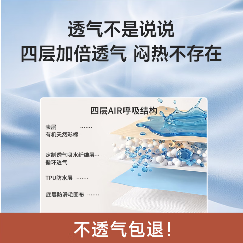 童葵隔尿垫婴儿防水可洗床上彩棉大尺寸防水透气护理垫儿童尿垫子床垫 【有机天然彩棉·10A抗菌】彩棉小兔【原生态无添加】 90*100cm1条装