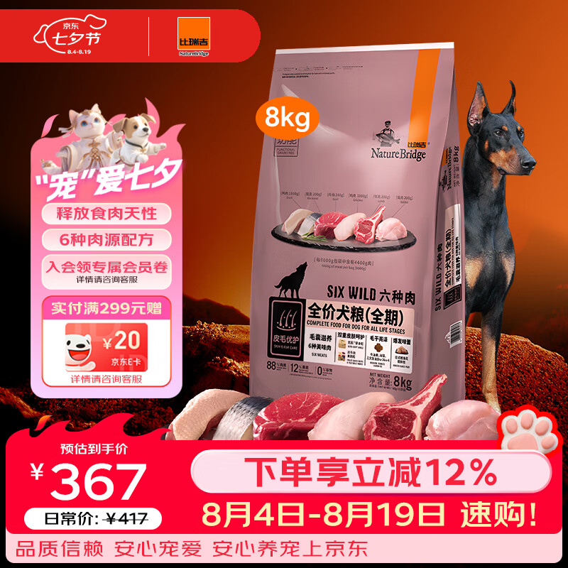 比瑞吉六种肉高蛋白犬粮8kg 240元，比瑞吉六种肉高蛋白犬粮2kg 76.7元 - 86线报