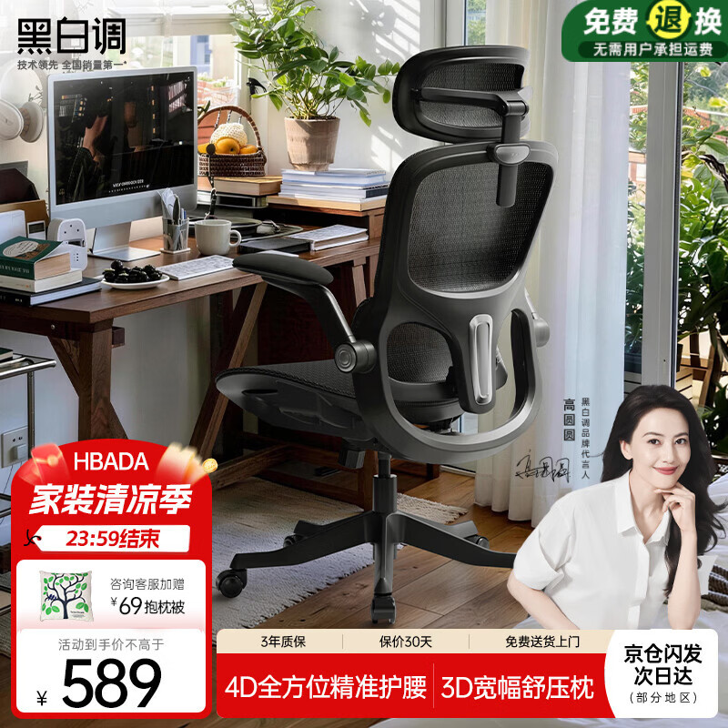 黑白调P2Pro二代人体工学椅电脑椅办公椅电竞椅子人工力学座椅4D腰托