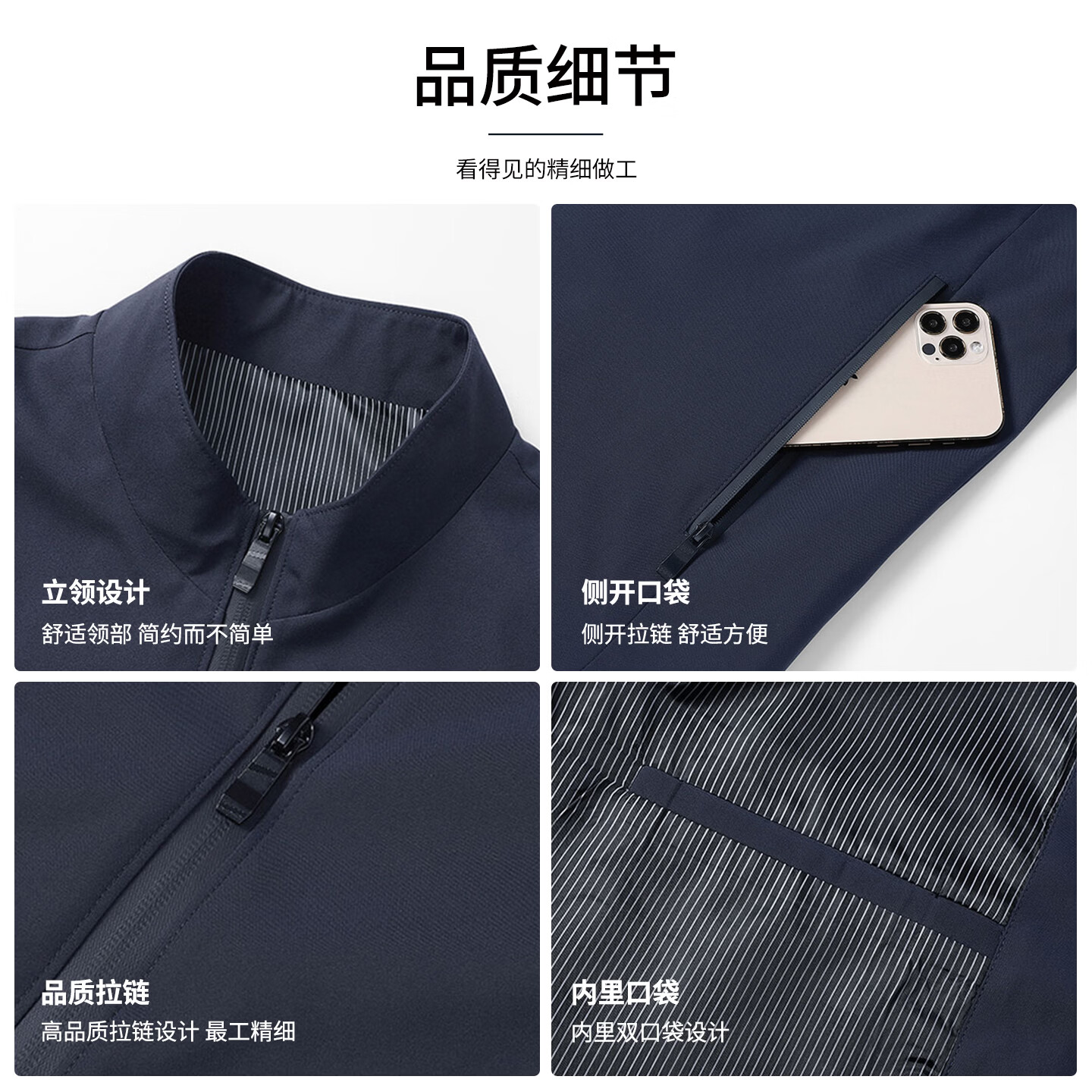 蓝之旺 夹克外套男2026秋季新款商务休闲工装防风防泼水工作服上衣男装 薄款深兰 XL