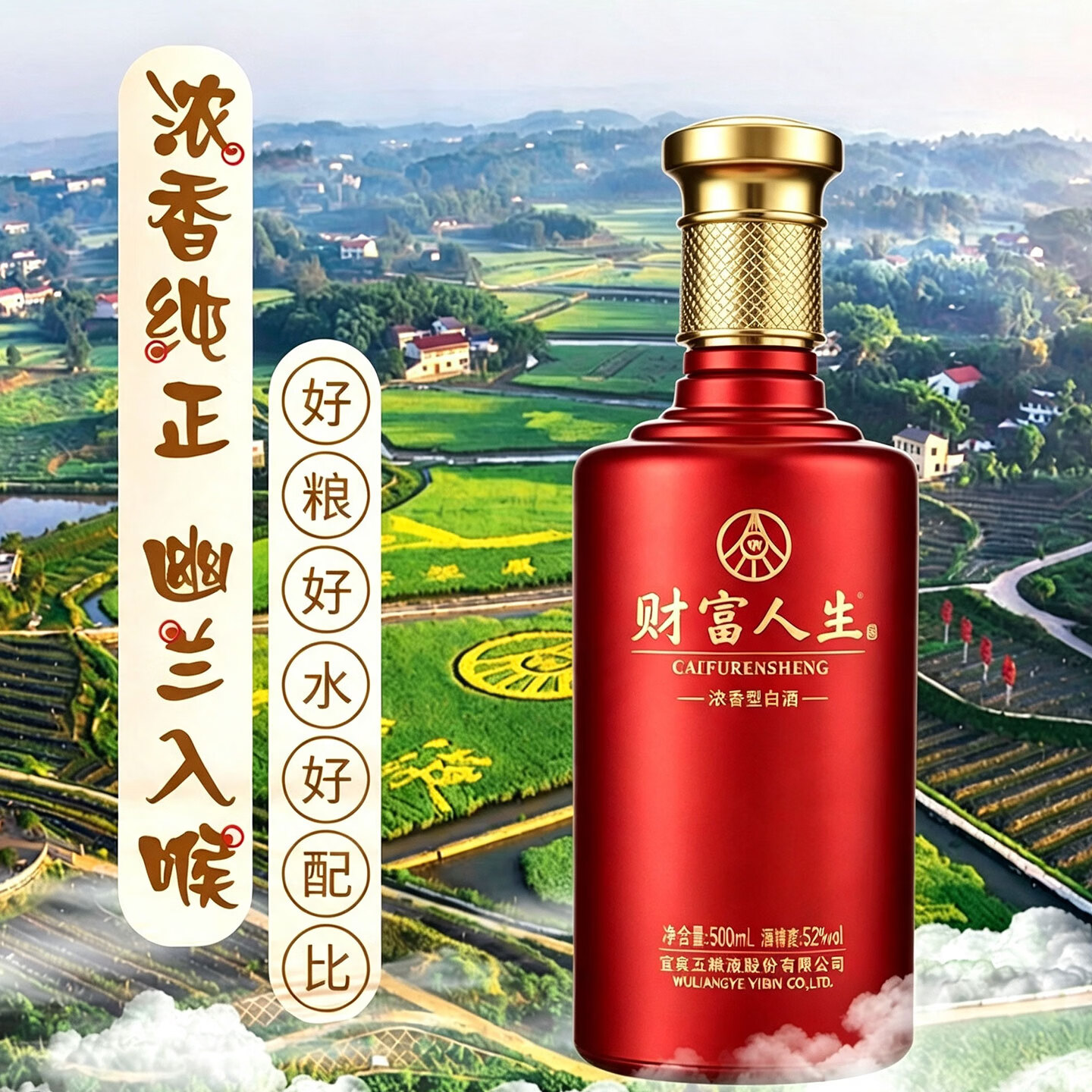 五粮浓香五粮液财富人生浓香型白酒四川名酒 52度 500mL 2瓶 两瓶装珍酿红