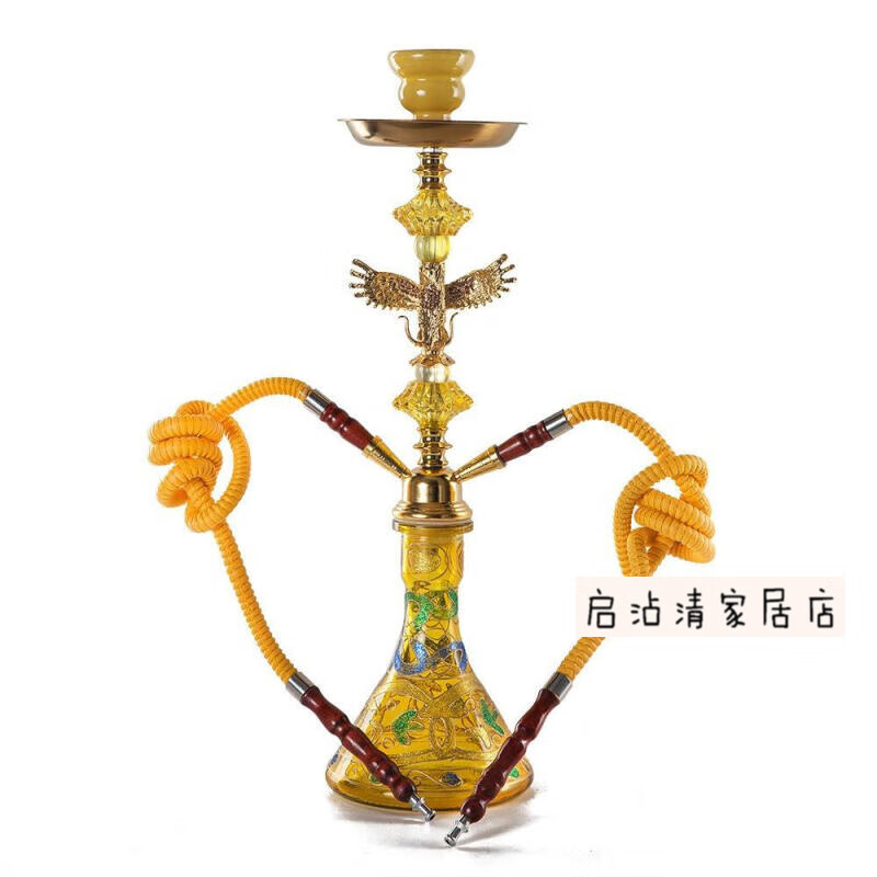 中號阿拉伯hookah shisha跨水煙壺套裝境供應(yīng)廠家現(xiàn)貨水煙斗 雙管金色老鷹耗材配齊