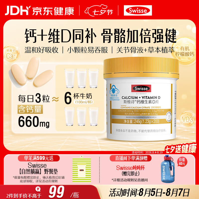 Swisse斯维诗 迷你钙维生素D片 柠檬酸钙好吸收 孕妇中老年人适用 200粒