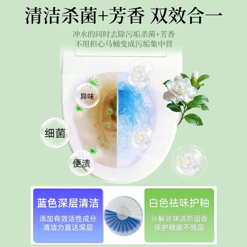 初蔓洁厕宝厕所马桶蓝泡泡清洁块卫生间水箱除臭除垢除味冲厕所神器 【超值装】栀子花香氛洁厕块*2盒8块
