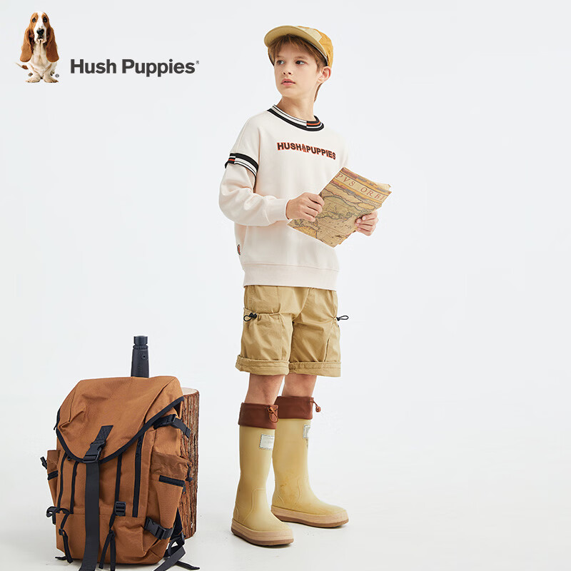 暇步士(Hush Puppies)童装男童卫衣秋季新款时尚圆领套头条纹卫衣男宝宝经典简约上衣 奶油色 160