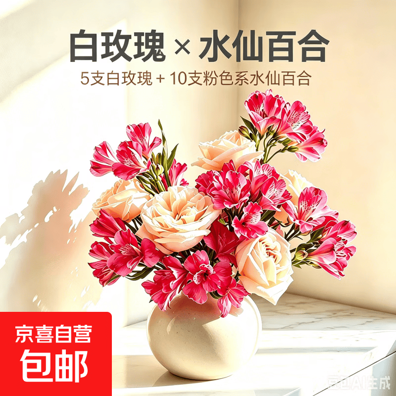 花艺20无门槛等 204.4元，5支白玫瑰+10支粉色系水仙百合家庭水养插花云南直发 204.4元 - 86线报