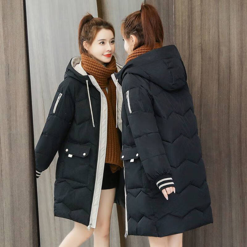 邦菲尔 羽绒棉服女中长款新款韩版学生宽松加厚棉衣棉袄冬季外套 紫色 2XL 建议140-155斤
