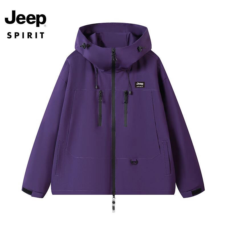 JEEP SPIRIT吉普 冲锋外套男春秋季防水保暖运动夹克男休闲外套 单层-珊瑚粉 M
