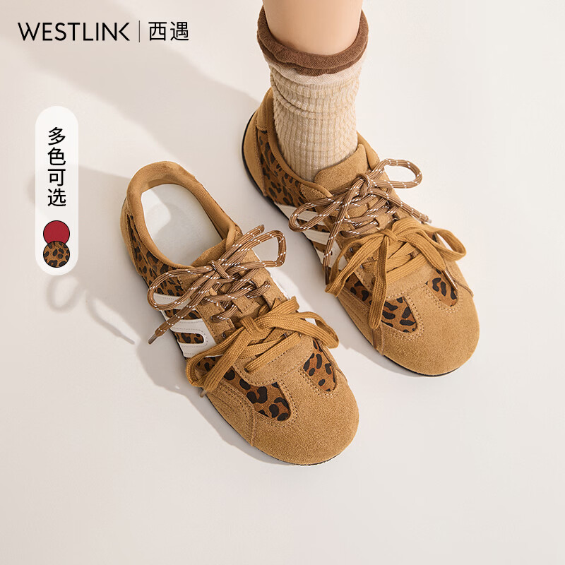 西遇（Westlink）德训鞋女2025新款秋季双鞋带豹纹休闲红色平底运动鞋 豹纹色(K0057210) 付款20天 37 (235)
