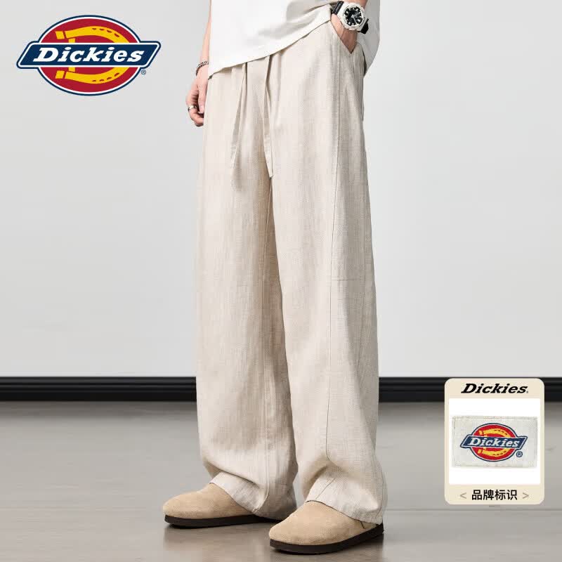 Dickies美式复古休闲弯刀裤男士2026秋季新款时尚透气垂感抽绳长裤子男装 麻本色 XL 【建议145-160斤】