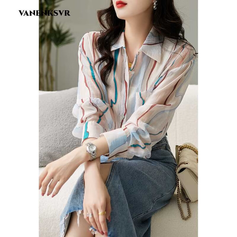 梵恩萨(vanenksvr)轻奢品牌 雨花石抽象设计/波纹条纹气质显瘦 长袖