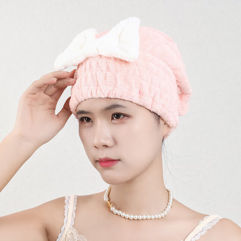 |服饰内衣干发帽吸水速干2024女新款包头发毛巾浴帽毛线帽 大蝴蝶公主帽【樱花粉】 均码