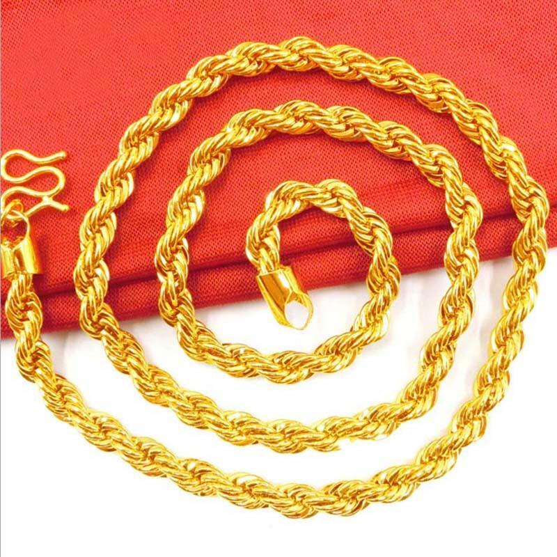 微浓新款加长越南沙金沙金男士麻花镀金项链久不掉色 加厚金 麻绳项链