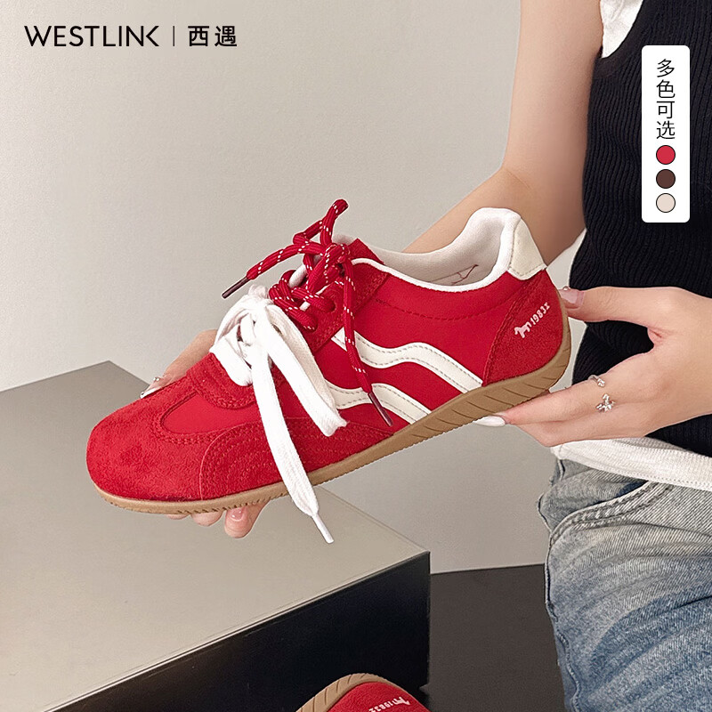 西遇（Westlink）芭蕾德训鞋女秋季新款韩系运动鞋防滑设计感运动鞋 红色 付款20天 36 (230)