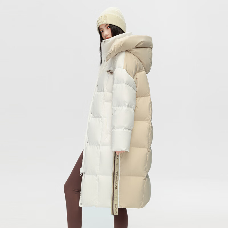 雪中飞羽绒服女中长款H版型修身显瘦高充绒保暖羽绒服 糙白|8003 M /165/88A