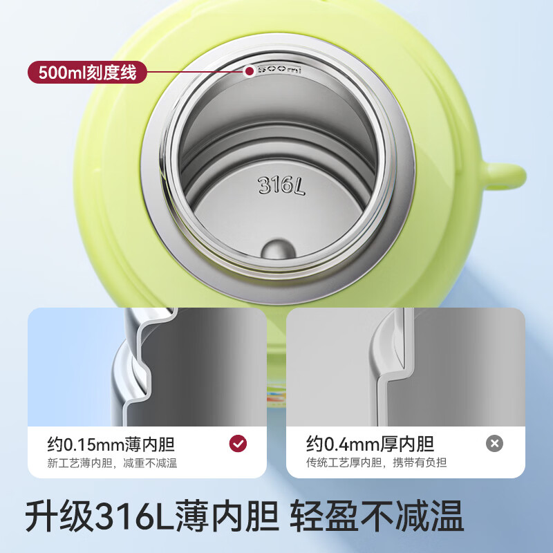 taoqibaby儿童水杯手提保温杯学生水壶饮水防漏吸管杯316不锈钢内胆 三饮【吸饮+直饮+到饮】保温杯 500ml 黄色