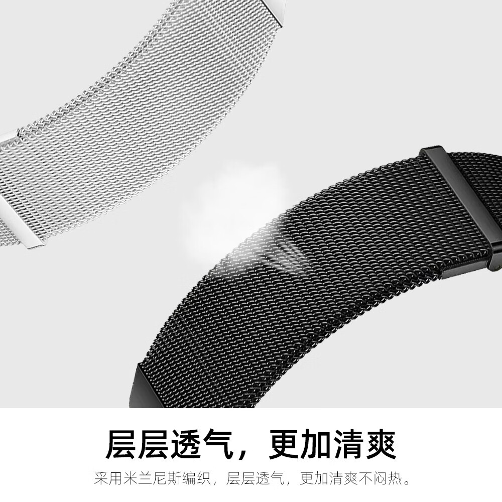 优智顺【升级双磁】适用三星fit3智能精钢手表带galaxy fit3双节米兰磁吸不锈钢配件watch fit3男女生款 双节米兰磁吸款-银色 自测22mm表带