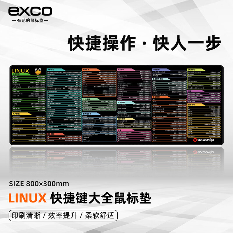 宜适酷Office办公设计快捷键鼠标垫大号 Excel/PS/CAD超大号桌垫锁边加大加厚编程剪辑SW/Linux/IDEA/C++ Linux命令快捷键 800x300x2mm 京东折扣/优惠券