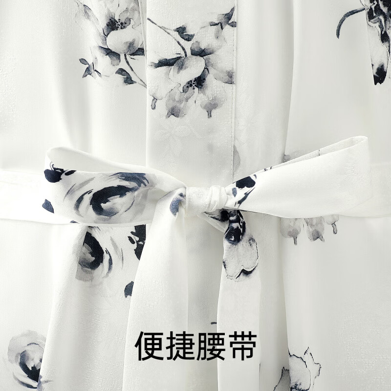 欧迪芬(Ordifen)睡衣女冰丝吊带裙睡袍二件套透气舒适蕾丝宽松家居服XH4724B 香草白 L