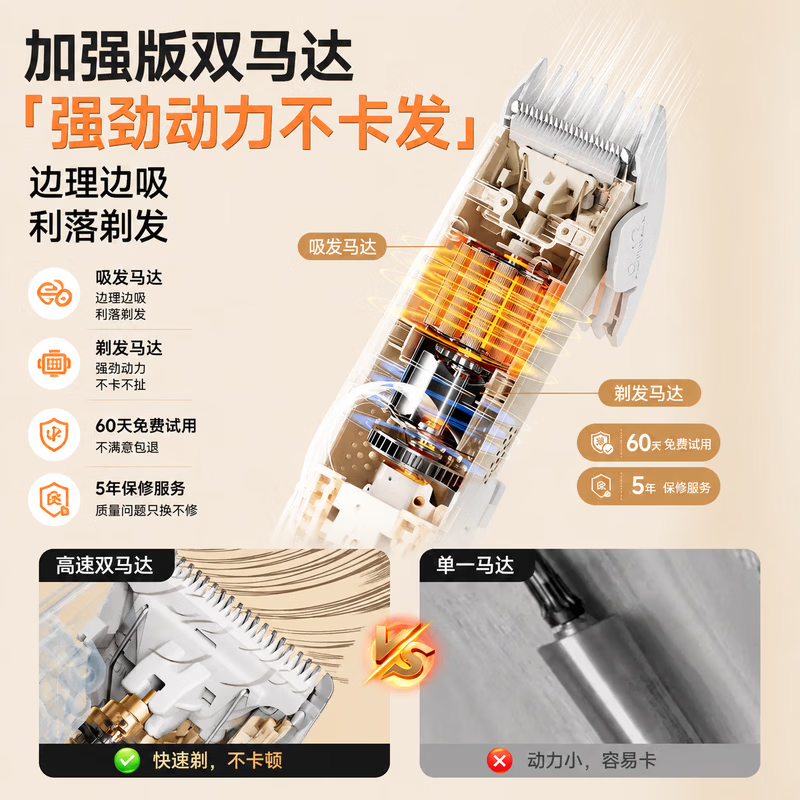 RASW【德国】德国婴儿理发器超静音自动吸发0-3岁不伤头皮宝宝专用剃胎毛专业理发新生儿童推子剃发神 【珍珠白】 【3倍吸力款丨婴儿级不卡发】 宝宝专用理发器3倍吸力静音不卡发