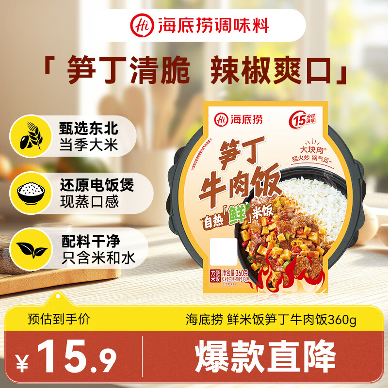 海底捞自热米饭方便速食大分量午餐夜宵自热鲜米饭笋丁牛肉饭360g