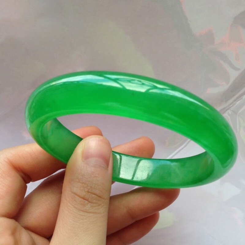 绾慕 帝王绿翡翠手镯缅甸冰种满绿女款玉 58号